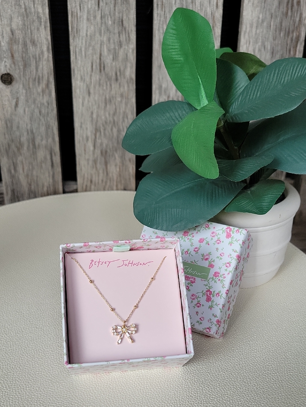 Betsey Johnson Gold Bow Necklace with Clear Crystal Accents - Picture 6 of 7
